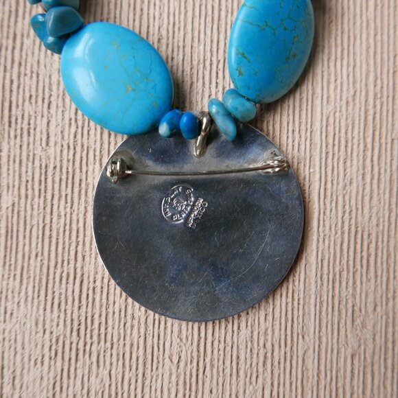 Inlaid Aztec Calendar Pendant and Turquoise Necklace - Picture 6 of 10